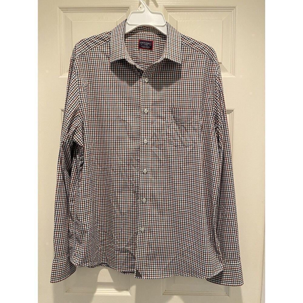 Untuckit Mirassga Button Front Long Sleeve Shirt Large Checked Work Business